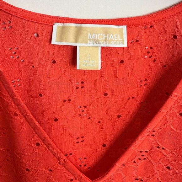 ❤️ Bright Orange/Red MICHAEL Michael Kors Eyelet Short Sleeve Blouse | Size SM - Picture 3 of 6